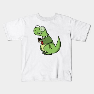 Dino With Coffee Kids T-Shirt